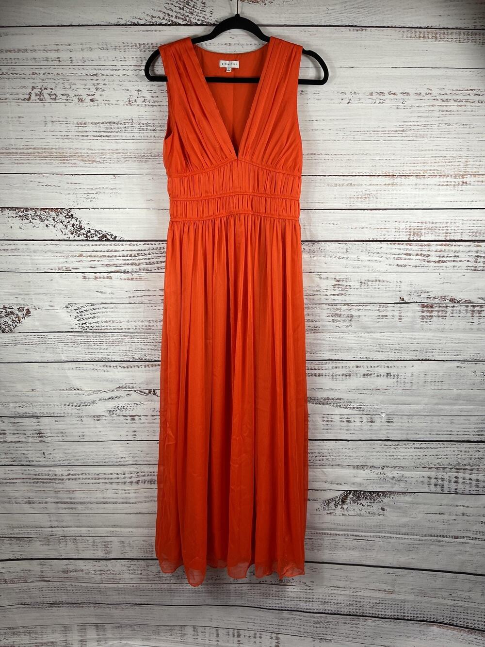 Gianni Bini Dress Women's SZ 4 Orange Pleated Maxi Sleeveless V Neck Formal Gown
